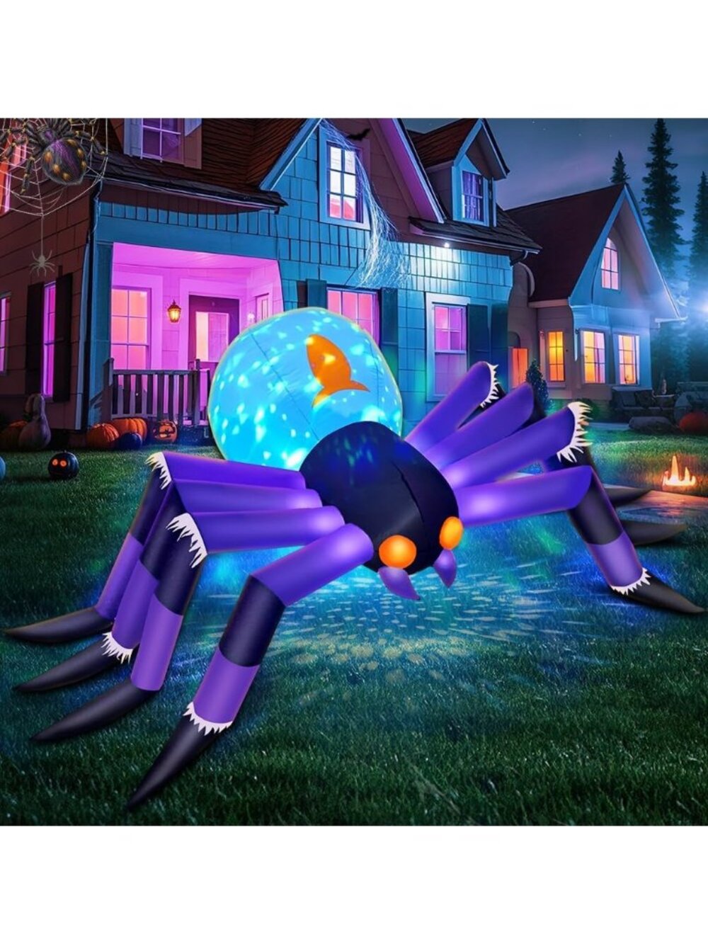 🎃8FT Halloween Built in 3-Colored Flame Rotation LEDs Blow Up Outdoor Decor